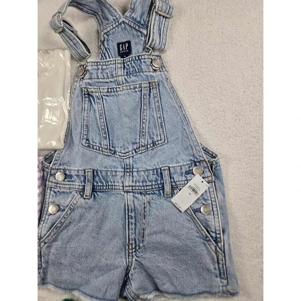 Gap Kids Girls Size XS 4-5 Clothing Lot 5pc Denim Overalls Linen Pants Tees New
